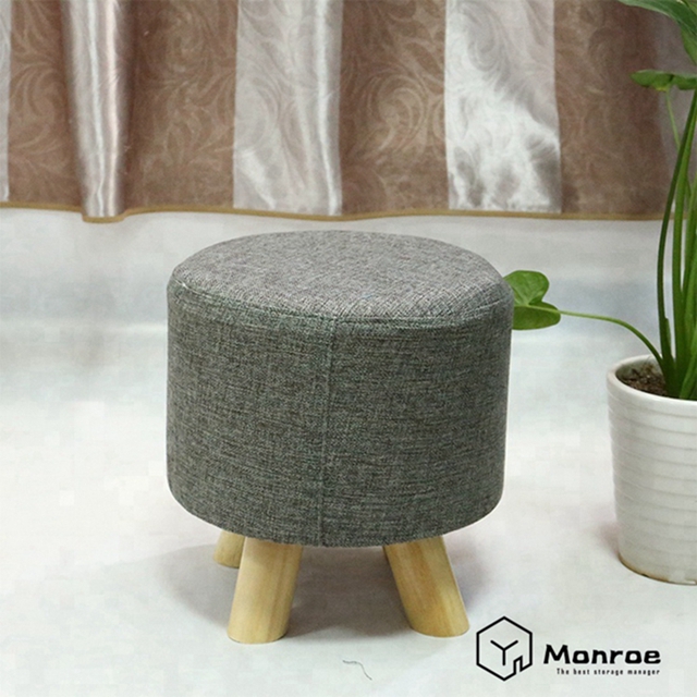Taburetes de tela de lujo acolchado redondo otomano reposapiés (4