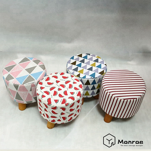 Taburetes de tela de lujo acolchado redondo otomano reposapiés (4